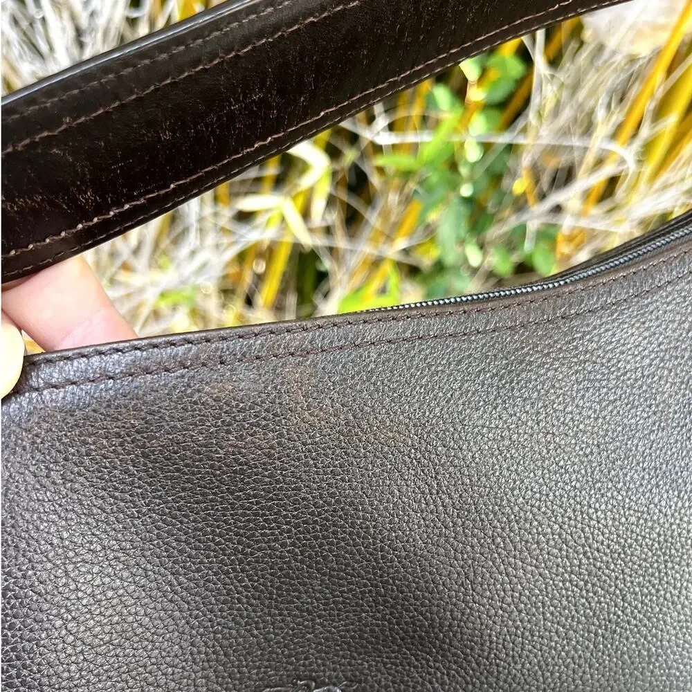 Longchamp Dark Brown Pebbled Leather Structured Shoulder Bag Vintage Handbag